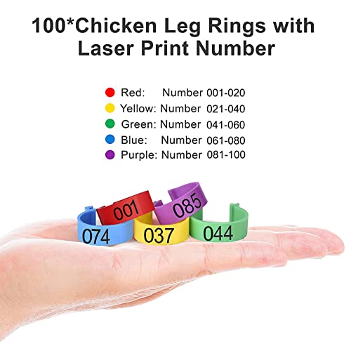 100 Pack Hühnchen Identifikation Beine Ringe, Chicken Tags für Legs Geflügel Bands Clip On Leg Rings für Hühner, Enten, Hühnchen, Goose(5 Farben,18mm)