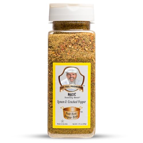 Image of Chef Paul Magic Seasoning Blends Lemon and Cracked Pepper Seasoning | Salt-Free | Bold Garlic & Black Pepper Flavor | No MSG | Perfect for Chicken, Seafood & Veggies | 7.7 Oz (Pack of 1)