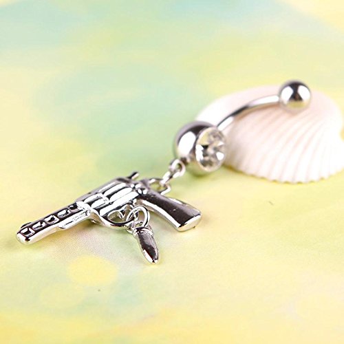 New Retro Jewelry Gun Pistol Stlyle Rhinestone Barbells Navel Belly Button Ring