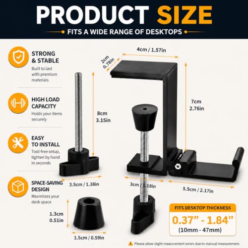 Image of Headphone Stand, Foldable Headset Hanger - Removable Headphone Holder Hook Mount, Adjustable PC Gaming Headset Stand Holder Clip Under Desk Clamp for Airpods Max, HyperX, Sennheiser