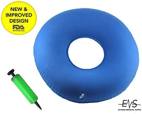 Premium Inflatable Donut Cushion Expands Up to 15 inches Comfortable for Hemorrhoid, Back and Tailbone Pain Relief. Medical Donut Cushion Ideal for Coccyx Pain, Bedsores, Child Birth &Pregnancy (Blue)