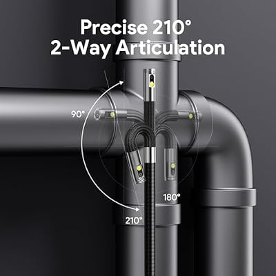 DEPSTECH Dual Lens Borescope Camera with Light, Two-Way Articulating Borescope, 5 IPS Dual View Endoscope with 0.33in Slim Probe, 1080P Waterproof Inspection Camera for Wall Auto Engine Inspect-5FT