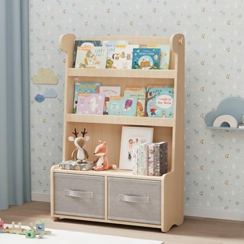 WISUCART Kids Bookshelf and Toy Storage Organizer, 3 Tier Bamboo