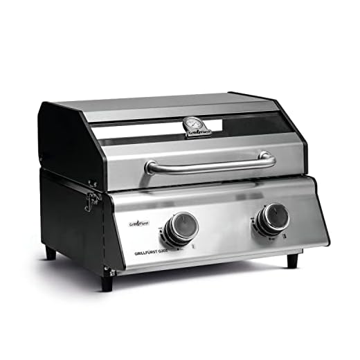 TAINO Tischgrill Kompakt-Grill Gasgrill Gas Tisch Edelstahl-Brenner BBQ Camping (Grill-to-Go Grau) 5 Grillfürst Camping Gasgrill G201E, 30mbar - 2-Brenner Edelstahl Wohnmobil Gasgrill mit Sichtscheibe, Kleiner Outdoor Tisch-Gasgrill, doppelwandiger Gas Griller