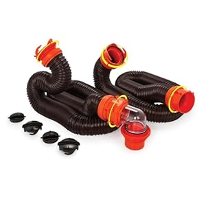 Camco RhinoFLEX 20-Ft RV Sewer Hose Kit – Features Clear Elbow Fitting w/Removable 4-in-1 Adapter – Connects to 3” Slip or 3”/3.5”/4” NPT Threaded Sewer Connection (39742)