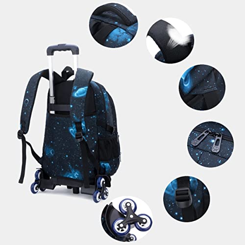 ANSIEDIO Cartable a Roulette Garcon Fille, Cartable à roulettes Sac à Dos à roulettes Bagages Enfants Sac de Voyage (Bleu Géométrique) – vue 5