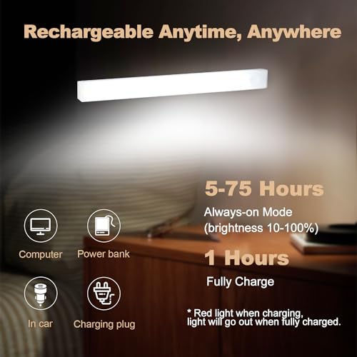 Image of 6 Pack Motion Sensor Under Cabinet Light, Magnetic Rechargeable Warm White 2 Color Under Counter Light, 8 Inch LED Closet for Stair Bedroom Cupboard
