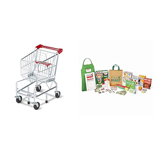 Melissa & Doug Toy Shopping Cart With Sturdy Metal Frame, Play Sets & Kitchens, 23.25" H X 11.75” W X 15" L & Fresh Mart Grocery Store Companion Collection (Best For 3, 4, 5 Year Olds And Up) #TOP22