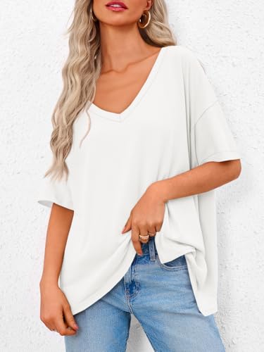 Tankaneo Womens Oversized Tshirts V Neck Short Sleeve Tops Summer Casual Loose Fit Tunic Tee Shirts2