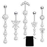 ZHuiYueyi 5 Pcs Belly Button Bars, Dangly Belly Piercing Jewellery, Long Dangle Ring For Women