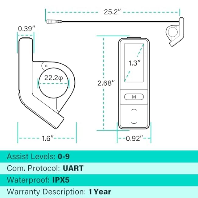 5 Pin Female Ebike LCD Display SW102 for Bafang BBS01B BBS02B BBSHD Mid Drive Motor, 0-9 Pedal Assist Levels eBike Computer Display with UART Protocol