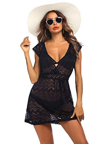 AI'MAGE Damen Strandkleid Bikini Cover Up Strandponcho Sommer Bademode Strand Vertuschen Shirt Marine blau M