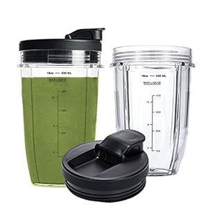 Vervangende bekers compatibel met Ninja Nutri BN401, SS101, BN400, BN800, BN801 blender, met verbeterde slok- en afdichtingsdeksels – Handig om direct te drinken. (2 stuks)