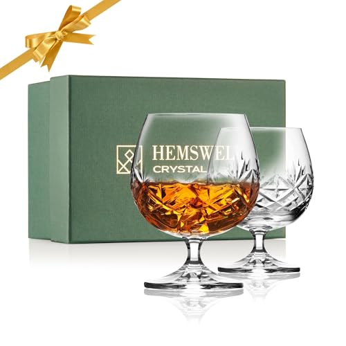 Hemswell Crystal Cognac Gläser 2er Set 250 ml – Bleifreies Kristallgläser mit Schwerem Boden, Edle Geschenkbox – Cognacschwenker - Glenrigg