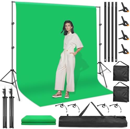 1.8 * 3 m Kit de Pano de Fundo de Tela Verde, Kit de Suporte de Pano de Fundo Portátil com Bolsa de Transporte e 4 Grampos, Kit de Sistema de Suporte de Fundo Ajustável