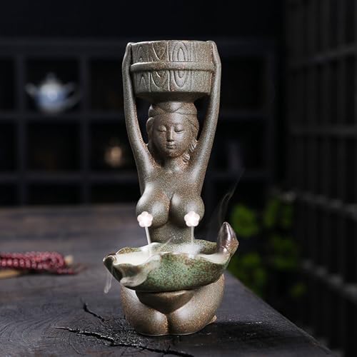 Figura de belleza de cerámica desnuda, quemador de incienso de reflujo, soporte de incienso para conos de incienso, aromaterapia, adorno de meditación, zen, decoración del hogar, oficina, habitación,