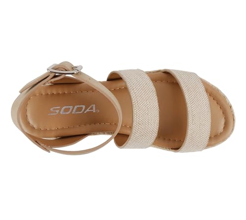 Image of Soda BRYCE-2 Kids /Children /Girls Open Toe Two Bands Espadrille Jute Platform Wedge Casual Fashion Flatform Sandals with Buckle Ankle Strap