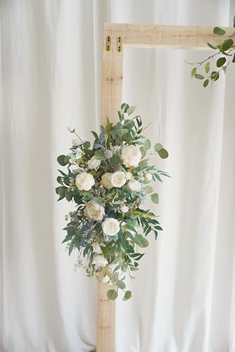 Decoración floral para arco de boda en verde y blanco miniatura 7