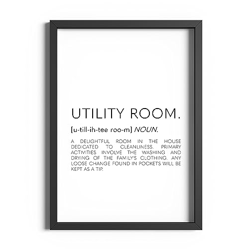 ETEKNIC Utility Room Definition Print Laundry Wall Art Home Washing Quote Poster Minimalist Neutral Kitchen Décor Artwork (A4, Black Frame)