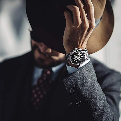 Gute JWH037-FBA Mens Watches, Mechanical Skeleton Stainless Steel Waterproof Automatic Self-Winding Watch For Men, Luxury X Dial Steampunk Wrist Watch thumb #1