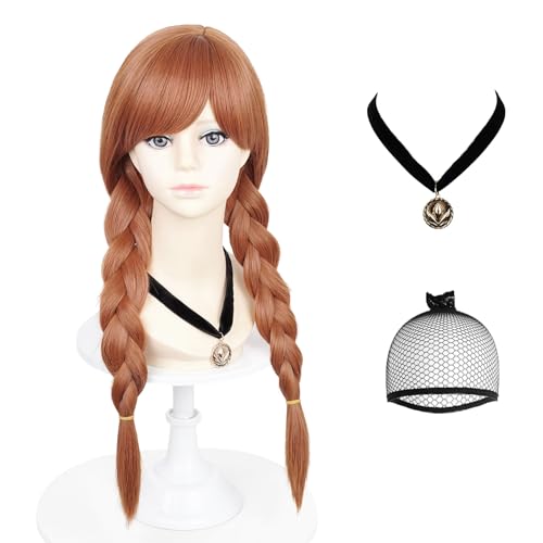 Probeauty Brown Braided Wig with Necklace Long Braids Wigs for Halloween Party Costume with Wig Cap (Small Size)