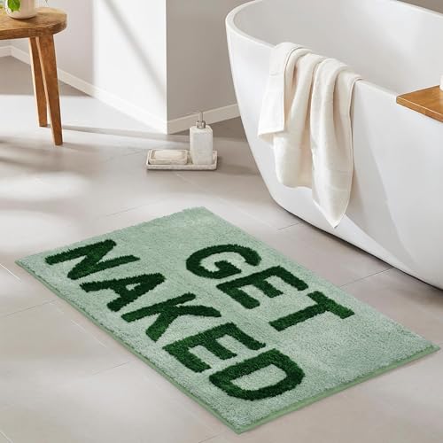 Image of Zeeinx Get Naked Bath Mat Cute Bathroom Rugs Non Slip Microfiber Bath Rugs Funny Bathroom Decor Machine Washable Sage Green Bath mat for Tub and Shower,20 inchx32 inch