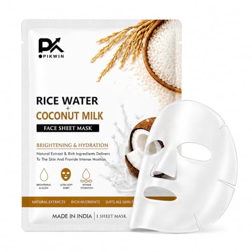 Image of Rice Water & Coconut Milk Face Sheet Mask for Glowing Skin | Niacinamide, Sodium Hyaluronate & Argan Oil | Brightening & Deep Hydration | Paraben-Free, Vegan | All Skin Types | 20g