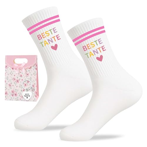 Scinzene Beste Tante Geschenk 3 Stück Socken Set Mit Herz Schlüsselanhänger Und Geschenkbeutel Geschenk Tante Geburtstag Du Wirst Tante Geschenk Für Liebe Tante Alltag