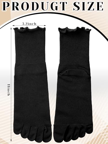 Image of Fourluoo 6 Pair Women Toe Socks Cotton Cute Ruffle Crew Socks with Separated Toes Five Ankle Socks for Women Men Athletic