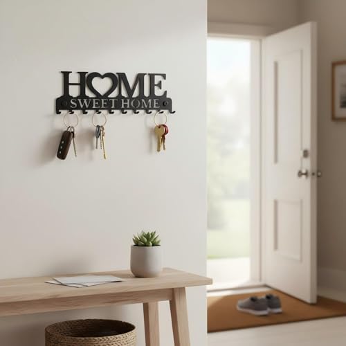 Key Holder for Wall, 10 Hooks Wall Mounted Key Rack, Metal Key Hooks for Wall Entryway, Decorative “Sweet Home” Key Hanger Organiser with Screws, Heavy Duty Iron Key Holder Rack for Hallway Kitchen Of — view 3