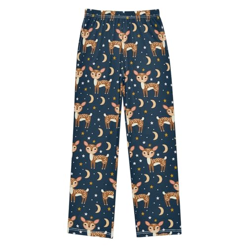 ALAZA Deer Stars Pajamas Bottoms with Pockets Comfy Pjs Sleepwear Elastic Waistband Pajamas Pants Lounge Pants for 6-14 Years