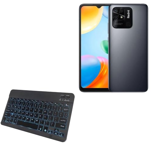 BoxWave Keyboard Compatible with Xiaomi Redmi 10C - SlimKeys Bluetooth Keyboard - with Backlight, Portable Slim LED 7 Colors - Jet Black