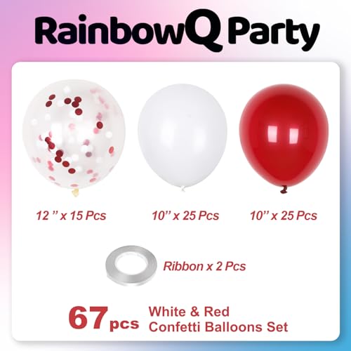 Image of Metallic Shiny Red and White Balloons 12 Inch 67PCS Red White Confetti Balloons Latex Helium Balloon Set for Graduation Wedding Birthday Party Decorations