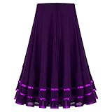iEFiEL Mädchen Tanzrock Lang Chiffon Ballettrock Wickelrock Streifen Maxi Rock Tanzkleid für Ballett Latein Salsa Rumba Tanzbauch Sommer Kleid Violett 152
