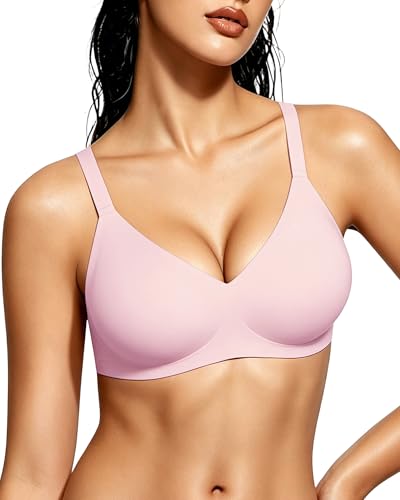 Gailife Smooth Wireless Jelly Bras for Women No Underwire Seamless Push Up Bra Full Coverage Soft Suppor Tshirt Bralettes -PK,M Pink