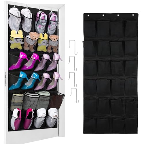 qimeyu Zapatero Colgante Puerta,Organizador de Zapatos Puerta,Zapatero Puertas Colgante con 24 Bolsillos,Organizador de Zapato Plegable para Colgar Zapato (Negro)