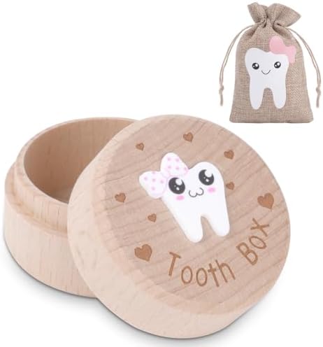 Scatola Per Denti Da Latte In Legno - 12.5x12.5x3 Cm, Con Scomparti E Lucchetto, Ricordo Bambini