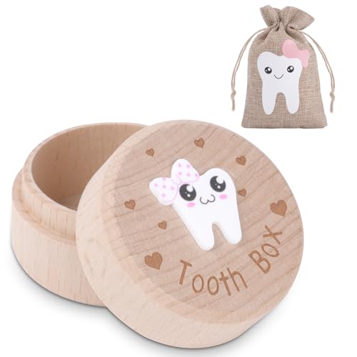 HOTUT Boîte à Dents de Lait en Bois, Boîte de Rangement de Dents Sculptées en 3D, Boîte de Rangement de Dents en Bois, Cadeaux D'anniversaire pour Fille pour...