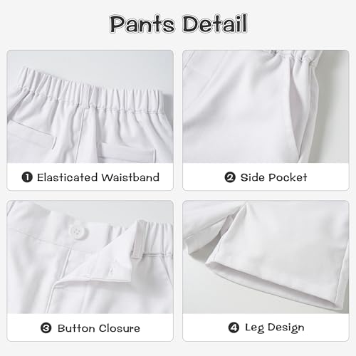 Image of Volunboy Baby Boys Summer Suits Short Sleeve Wedding Ring Bearer Outfits 4Pcs Graduation Dress Vest Shirt Bowtie Shorts Set