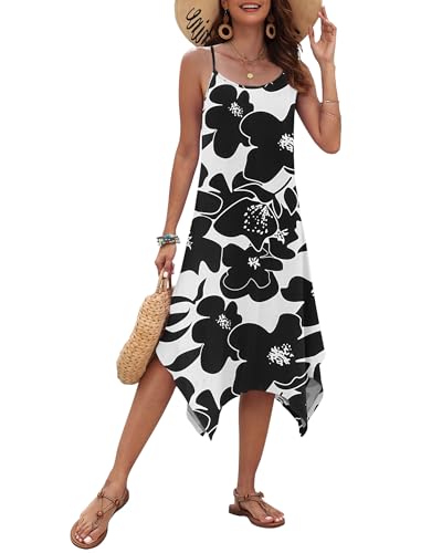 Image of AUSELILY Women's Summer Dresses 2026 Casual Sleeveless Spaghetti Strap Sundress Asymmetrical Midi Dress with Pockets