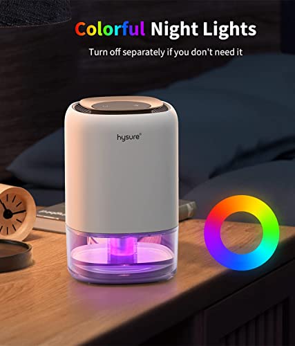 Hysure Small Dehumidifier For Bathroom With 7 Colorful Lights, Quiet Portable Deshumidificador With 1400Ml(49Oz) Water Tank For 2200 Cubic Feet Home Rv Bedroom Closet Garage Wardrobe, Safe Auto Shut Off -White #TOP1