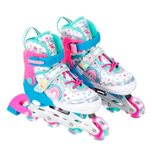 Patins Inline Infantil Colorido Ajustável Com Led Holográfico, Freio Traseiro e Suporta até 60kg