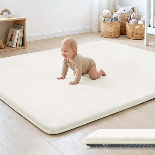 Image of 1.3 inch Thick Baby Floor Play Mat 50x50 Padded Foam Mat for Kids Cream