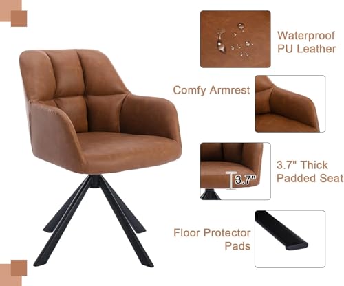 Image of Finch Fox Battle Modern 360 Swivel Mid-Back Arm Faux-Leather Study Upholstered Comfortable Metal Base Computer Office Desk Chair in Tan Color