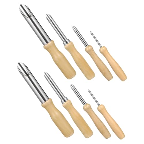 WOONEKY 8個陶芸穴あけ工具 ステンレス刃 木製ハンドル付き 粘土成形用 穴