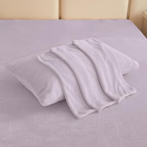 Image of Viviland Plush Microfleece Full Bed Sheet Set, Violet /Lavender | Soft Flannel-like Fleece, 100% Polyester, Fluffy Velvety Feel, 200GSM, 15 inch Deep Pocket, Warm Winter Gift & Decor