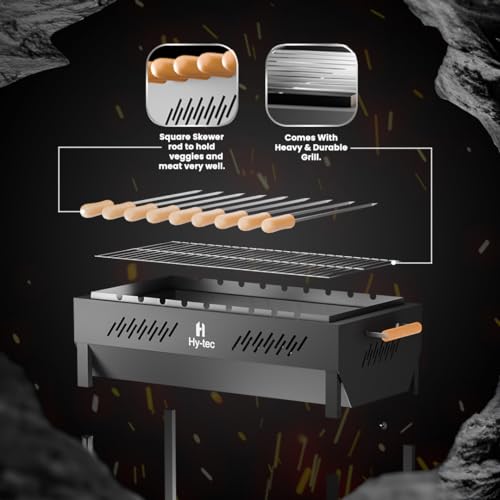 Image of H Hy-tec (Device) Hybb, Backyard Charcoal Grill Barbeque With 7 Skewers & Charcoal Tray (Stellar Black), Free Standing
