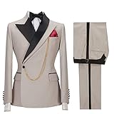 LILIS Mens 2 Piece Suit Slim Fit One Button Solid Formal Wedding Tux Blazer & Pants Khaki, 36-37