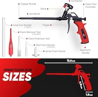Luft Professional Expanding Foam Spray Gun (1 Insulation Guns + 9 Extenders) PU Insulating Applicator Heavy Duty Metal Body Dispensing Foam Gun Suitable for Caulking, Filling, Sealing (1 Pack)