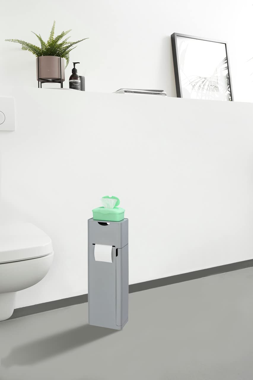 WENKO Stand WC-Garnitur Mod. Imon 6 in 1 mit Toilettenpapierhalter und Bürstenhalter aus solidem Kunststoff 20 x 58,5 x 15 cm Grau mattiert